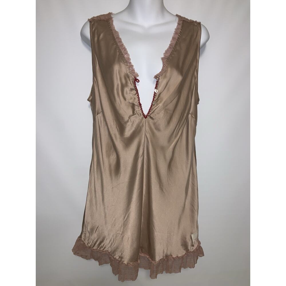 Odd Molly Silk Light Brown Sleeveless V-Neck Silk Blouse Top Tunic Size 4